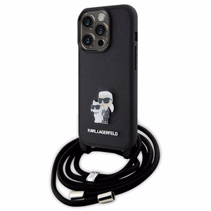 Karl Lagerfeld Crossbody Saffiano Metal Pin Karl & Choupette Suojakuori iPhone 15 Pro:lle - musta