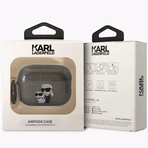 Karl Lagerfeld Suojakuori AirPods Pro 2:lle KLAP2HNKCTGK musta TPU Glitter NFT Karl&Choupette