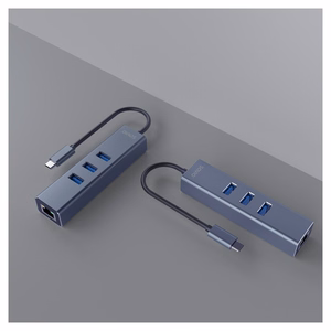 Savio AK-57 USB-C – 3x USB-A -hubi RJ-45 gigabitin Ethernet-sovittimella, 5000 Mbit/s, harmaa