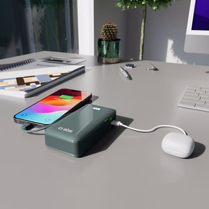 Powerbank SBS 10000 mAh 20W sisäänrakennetulla USB-C-kaapelilla ja digitaalisella näytöllä - harmaa