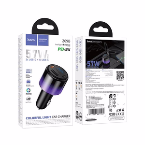 Hoco Z69B -autolaturi, USB-A + 2 × USB-C, PD QC3.0, 57 W, musta