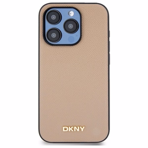 DKNY Grained Metal Logo MagSafe Suojakuori iPhone 15 Pro:lle - beige
