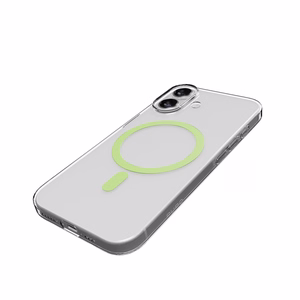 Puro Lite Mag TPU+PC suojakuori MagSafe-yhteensopiva iPhone 17:lle - läpinäkyvä vihreällä renkaalla
