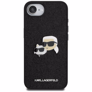 Karl Lagerfeld HC Fixed Glitter K&C Heads Logo Metal Pin Suojakuori iPhone 16e:lle - Musta