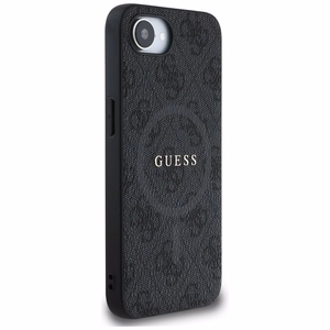 Guess PU Leather 4G Colored Ring suojakuori MagSafe-tuella iPhone 16e:lle - musta