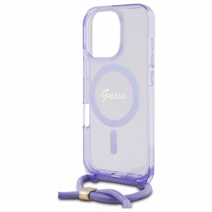 Guess Crossbody Cord Script MagSafe suojakuori iPhone 16 Pro:lle - violetti