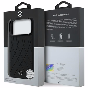 Mercedes-nahkainen MagSafe-suojakuori ristikkäisillä viivoilla iPhone 17 Pro Max -mallille, musta
