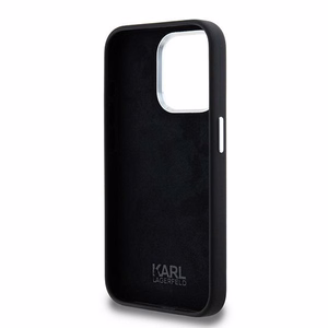 Karl Lagerfeld Silikoninen Metal Script Logo iPhone 15 Pro Max Suojakuori - Musta