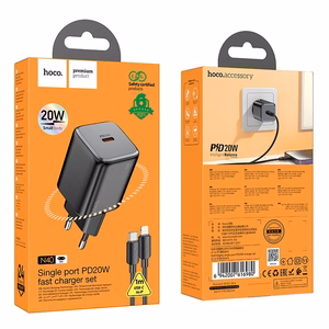 Puhelinlaturi Hoco USB C QC PD 20W + kaapeli USB C - Lightning N40 musta