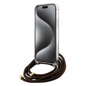 Guess Crossbody Cord 4G Print -suojakuori iPhone 15 Prolle - ruskea