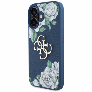 Guess Grained Roses Big 4G logo Suojakuori iPhone 16:lle - sininen