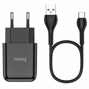 Puhelinlaturi Hoco USB A 2A 10W + kaapeli USB A - USB C N2 musta