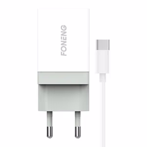 Laturi Foneng K210 2.1A USB-A + USB-A - USB-C kaapeli 1.0m valkoinen