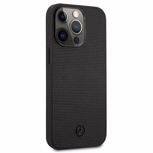 Mercedes Leather Meshed Metal Logo Case for iPhone 13 Pro / iPhone 13 - Black