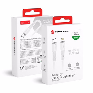 Kaapeli USB C - Lightning Forcell F-Energy PD 3A 27W Silikoninen 1 m C346 valkoinen
