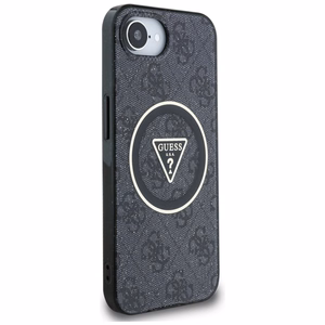 GUESS IML Metal Glitter 4G Circle Triangle MagSafe Alkuperäinen Suojakuori iPhone 17e/16e:lle - Musta