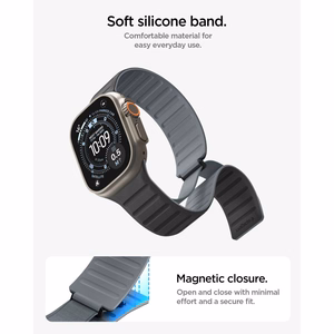 Spigen Athlex Air M -ranneke Apple Watch 44 / 45 / 46 / 49 mm -malleille, musta ja harmaa