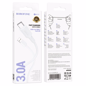 Borofone kaapeli BX111 Feliz (m) - USB - Type C - 3A 1 metri valkoinen