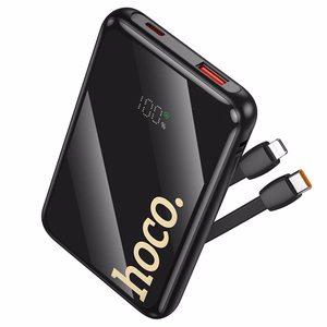 Hoco Q37 -varavirtalähde 10000 mAh QC PD 22,5W sisäänrakennetuilla kaapeleilla USB-C + Lightning, musta