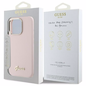 Guess Silikoninen Script Metal Logo & Frame Suojakuori iPhone 16 Pro Max:lle - Vaaleanpunainen