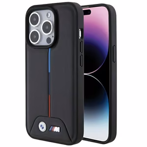 BMW Quilted Tricolor iPhone 15 Pro Suojakuori - musta