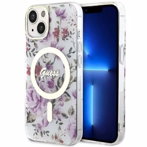 Guess GUHMP14MHCFWST iPhone 14 Plus 6.7 läpinäkyvä suojakuori Flower MagSafe