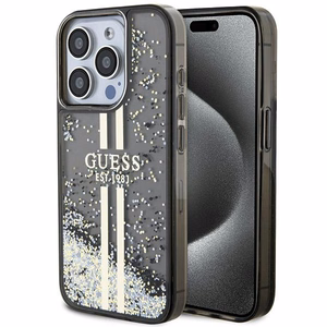 Guess Liquid Glitter Gold Stripes suojakuori iPhone 15 Pro:lle - musta