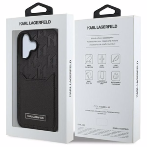 Karl Lagerfeld Cardslots Monogram iPhone 16 Suojakuori - Musta