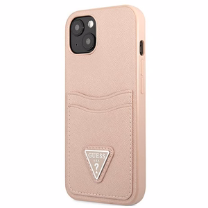Guess GUHCP13SPSATPP iPhone 13 mini 5,4 "vaaleanpunainen / vaaleanpunainen kovakotelo SaffianoTriangle Logo Cardslot