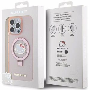 Hello Kitty Ring Stand Glitter Electrop Logo MagSafe Suojakuori iPhone 15 Pro Max:lle - vaaleanpunainen