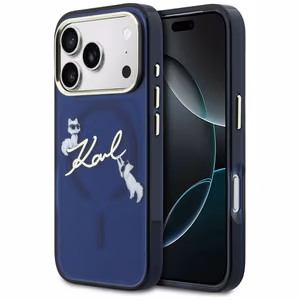 Karl Lagerfeld IML Choupettes Karl Script Logo MagSafe Suojakuori iPhone 17 Pro:lle - Sininen