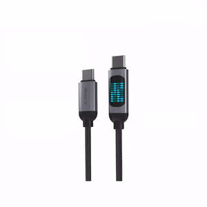 X-ONE FlowLink -datakaapeli juoksevalla LED-valolla – C–C-tyyppinen – 5A, enintään 100W, 1,2m, musta
