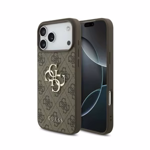 Guess PU 4G Metal Logo -kuori Apple iPhone 18 Pro -puhelimelle, ruskea