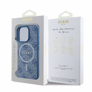 Guess Suojakuori iPhone 16 Pro:lle MagSafe-yhteensopiva GUHMP16LG4GFRB (PU 4G Ring Classic Logo) sininen