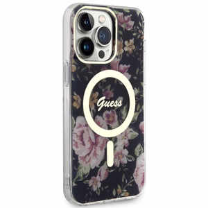 Guess GUHMP14XHCFWSK iPhone 14 Pro Max 6.7 musta/musta suojakuori Flower MagSafe