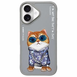 Nimmy Glasses Cool Cat iPhone 16 Suojakuori - harmaa