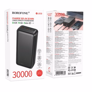 Borofone Varavirtalähde 30000mAh BJ80B Clever - 2xUSB + Type C - QC 3.0 22,5W PD 20W musta