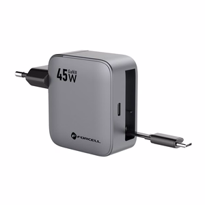 Puhelinlaturi Forcell F-Energy GaN USB C + sisaanvedettava kaapeli USB C PD QC4.0 3A 45W VT-R5 harmaa