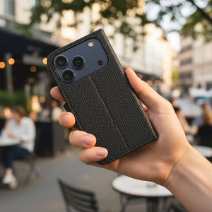 Flip case for iPhone 17 PRO MAX / 18 PRO MAX 4Card RFID anti-theft tech fabric black