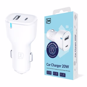 3mk autolaturi 20W PD3.0 QC 3.0 USB 1A1C - valkoinen