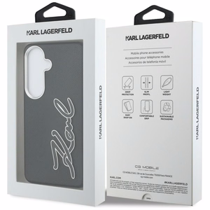 Karl Lagerfeld Grained Signature Metal Resin Logo -suojakuori Samsung Galaxy S26:lle - musta