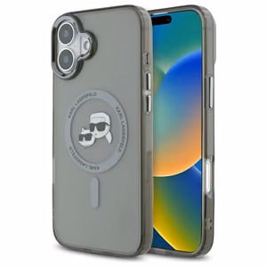 Karl Lagerfeld IML Metal Karl ja Choupette Head MagSafe Suojakuori iPhone 16:lle - Musta