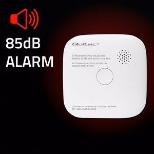 Qoltec 52579 Langaton savunilmaisin akulla | Tuya | Wi-fi | anturin käyttöikä 10 vuotta | hälytys 85dB | LED