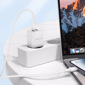 Borofone Wall charger BN14 Royal GaN - USB + Type C - QC 3.0 PD 30W with Type C to Lightning cable white