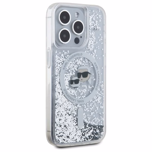 Karl Lagerfeld Liquid Glitter Karl ja Choupette Head MagSafe Suojakuori iPhone 15 Pro Max:lle - Kirkas