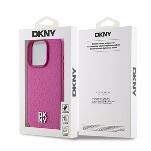 DKNY Nahkainen Monogrammi-kuvio Metallinen Logo MagSafe Suojakuori iPhone 15 Pro:lle - vaaleanpunainen