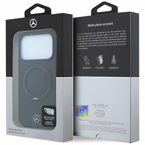Mercedes MagSafe nahkainen suojakuori rengastelineellä malleille iPhone 18 Pro / 17 Pro, musta