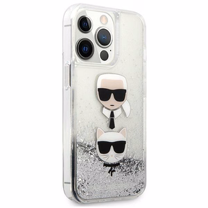 Karl Lagerfeld Liquid Glitter Karl&Choupette Head case for iPhone 13 Pro / iPhone 13 - silver