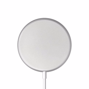 Crong MagSpot alumiininen 15 W magneettinen langaton laturi, MagSafe-yhteensopiva, hopeanvärinen ja valkoinen