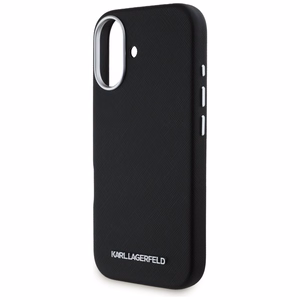 Karl Lagerfeld Saffiano Full Wrapped Elongated Metal Logo MagSafe Suojakuori iPhone 16:lle - musta